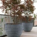 Fiber Planters – Round with Line Pattern (Grey)